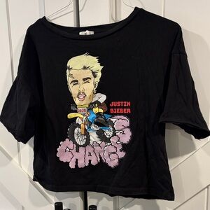 Justin Bieber Black Graphic Tee - 'Changes’ for Cartoon Motocross